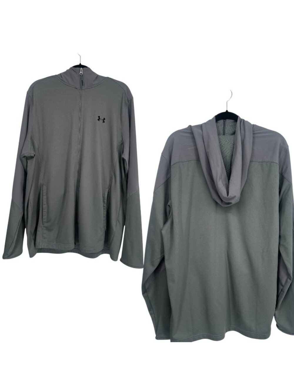 Under Armour Jacket Mens 2XL Gray Fleece Hooded ColdGear Lightweight Athletic